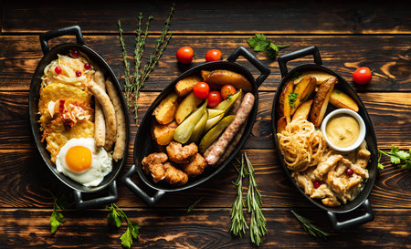 traditional dishes on the wooden background