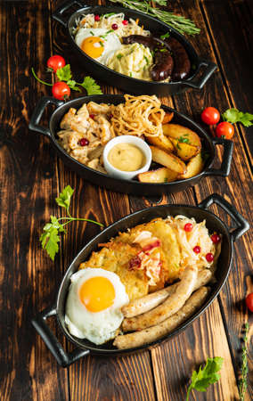 winter dishes on the wooden backgroundの写真素材