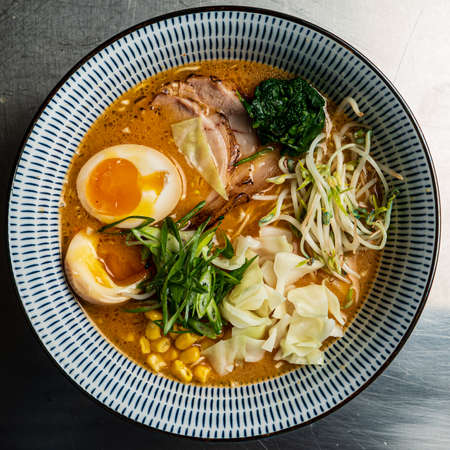 Japanese ramen noodle, top viewの写真素材
