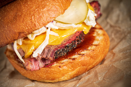 burger with beef and picklesの写真素材