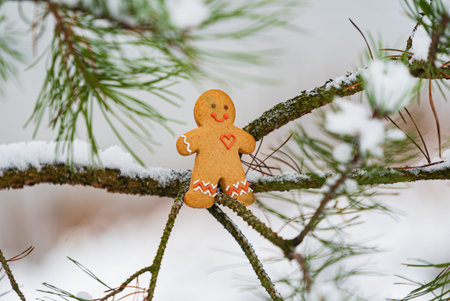 happy gingerbread man on the branch