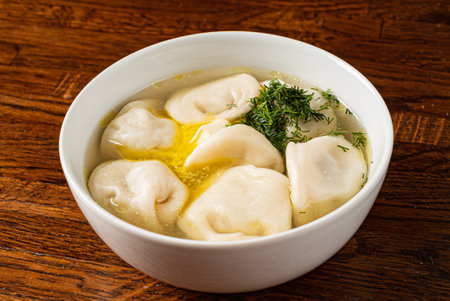 dumplings with minced meat and herbsの写真素材