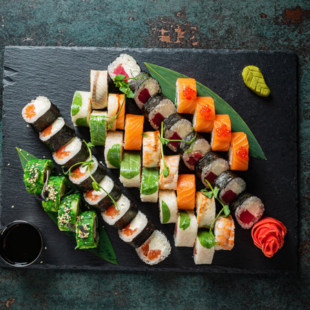 sushi on the black backgroundの写真素材
