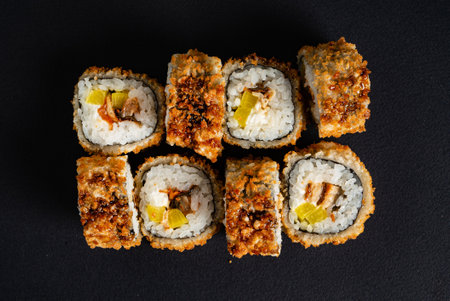 sushi set on the black backgroundの写真素材