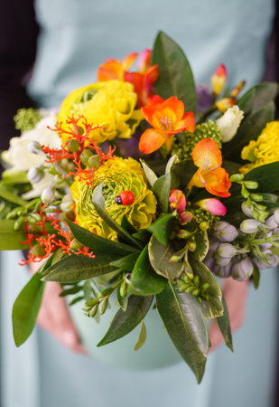 nice bouquet in the handsの写真素材
