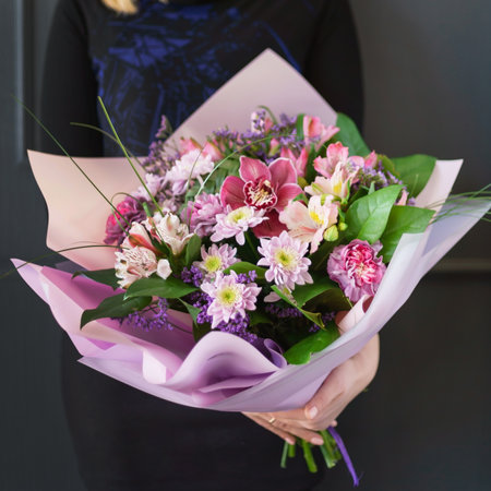 nice bouquet in the handsの写真素材