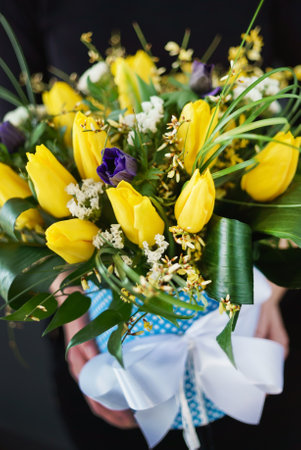 nice bouquet in the handsの写真素材