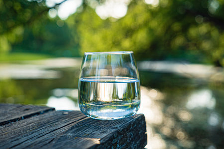 glass of clean water outdoorの写真素材