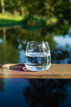 glass of clean water outdoorの写真素材