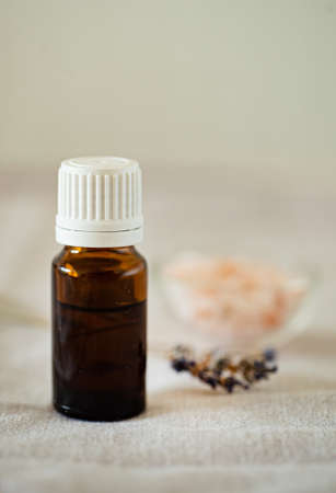 lavender essantial oil in the bottleの写真素材