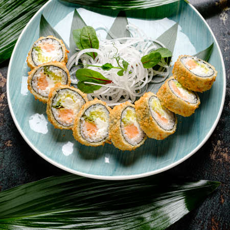 sushi set on the plate, top viewの写真素材