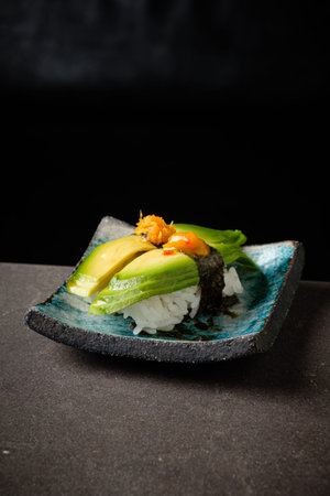 vegan nigiri with organic vegetables
