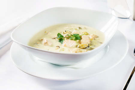 fish soup in the restaurantの写真素材