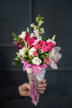 nice bouquet in the handsの写真素材