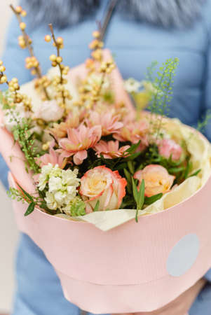 nice bouquet in the handsの写真素材