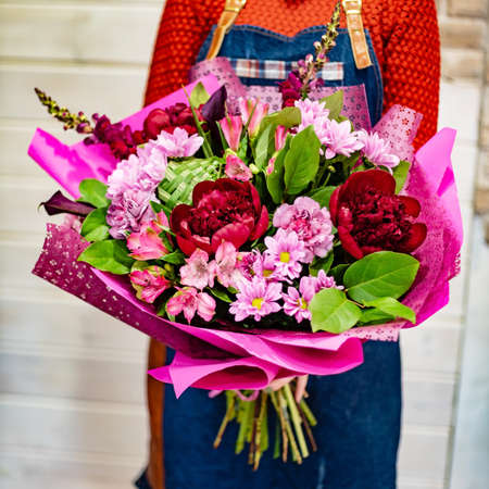 nice bouquet in the handsの写真素材