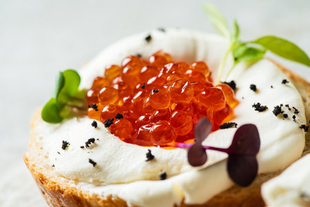 canape with caviar and herbsの写真素材