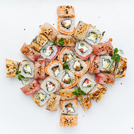 fresh sushi on the white backgroundの写真素材