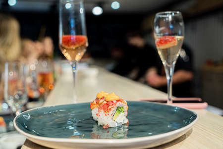 catering table with fizz and strawberriesの写真素材