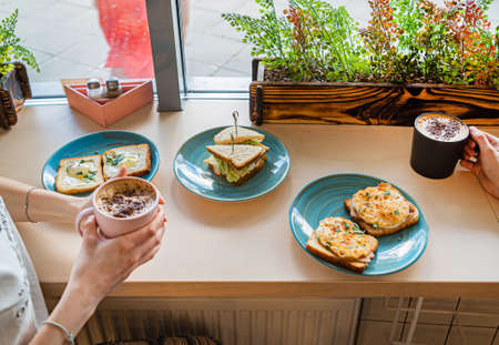 tasty breakfast in the cafeの写真素材