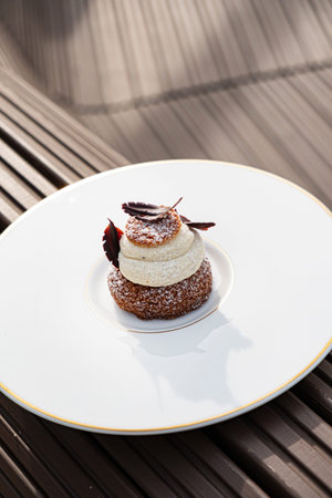 Dessert with whipped cream and chocolate
