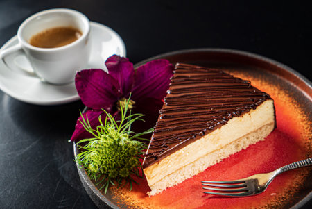 tasty cake with coffee and caramelの写真素材