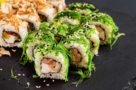 sushi on the black backgroundの写真素材