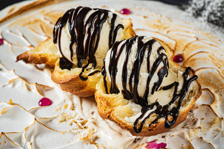 dessert with ice cream and chocolate