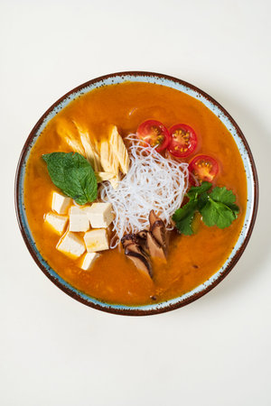 Taiwanese beef noodle soup, top view