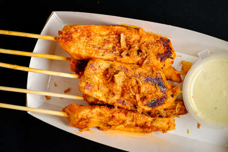 chicken kebab with sauce in the boxの写真素材