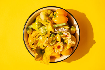 yellow vegetables in the bowlの写真素材