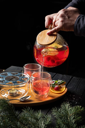 Christmas tea with herbs and spicesの写真素材