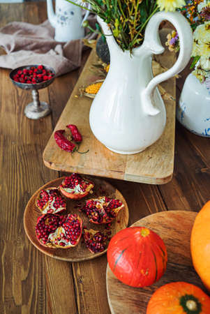 Thanksgiving decoration. Minimal autumn inspired room decoration.の写真素材