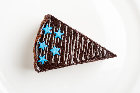 chocolate cake with caramel and nutの写真素材