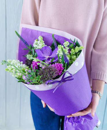 nice bouquet in the handsの写真素材