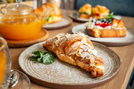 tasty breakfast in the cafeの写真素材