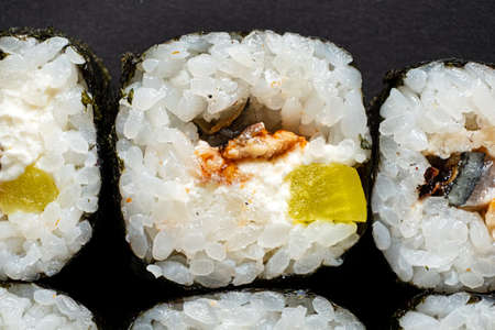 sushi on the black backgroundの写真素材