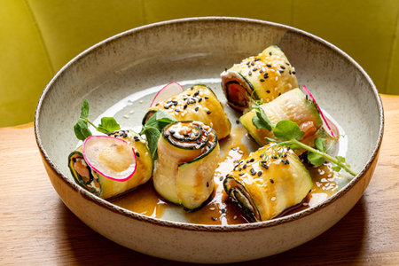 eggplant rolls with vegetables and sauce