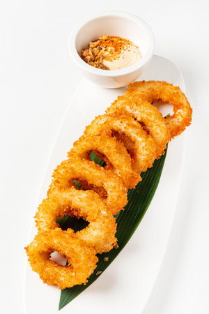 onion rings on the leafの写真素材