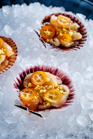 fresh oyster mollusk in ice