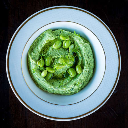 green hummus with edamame beansの写真素材