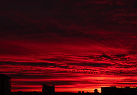 city sunrise close up red sky