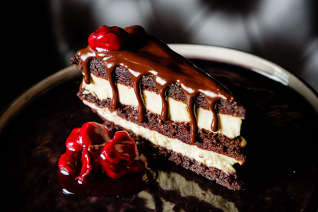 cheesecake with white chocolate and berriesの写真素材