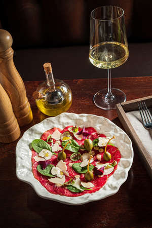 meat carpaccio with parmesan cheeseの写真素材