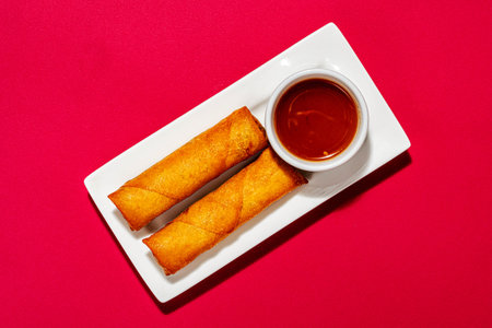 asian spring rolls, top viewの写真素材