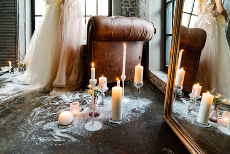 Christmas candles in the loftの写真素材