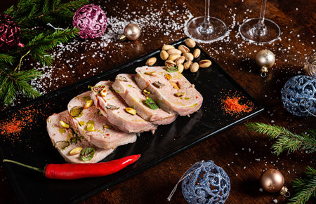 Christmas antipasti meat loaf made of chicken terrine,の写真素材
