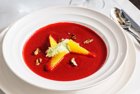 strawberry soup with orange and walnuts