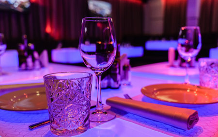 Dinner table set up in a restaurant