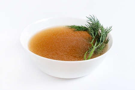 close up of a bowl of chicken brothの写真素材